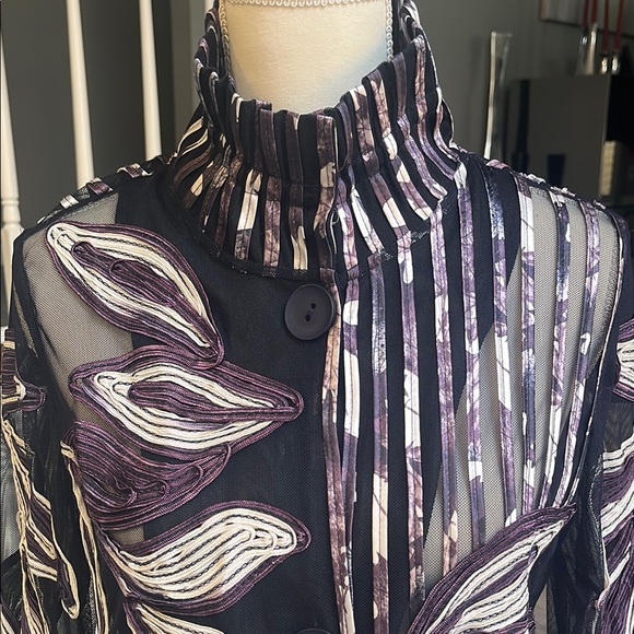 Chico's Black, Cream & Purple Sheer Jacket - Picture 2 of 6